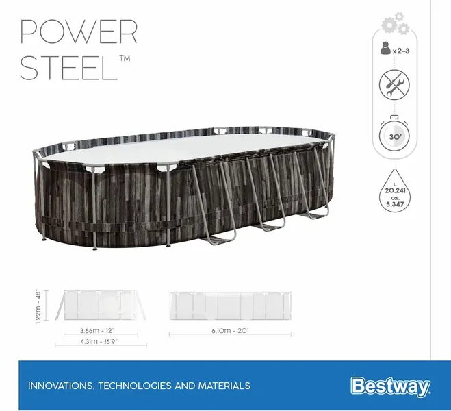 Bestway Power Steel Oval Zwembad - 610 X 366 X 122 Cm - Met Filterpomp En Accessoires 6 Bestway Power Steel Oval Zwembad - 610 X 366 X 122 Cm - Met Filterpomp En Accessoires - Afbeelding 6